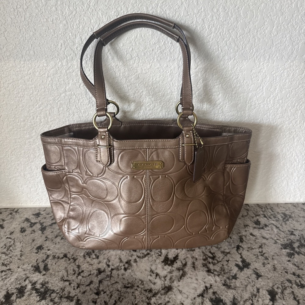 Coach Metallic Gold Embossed Leather Tote Purse